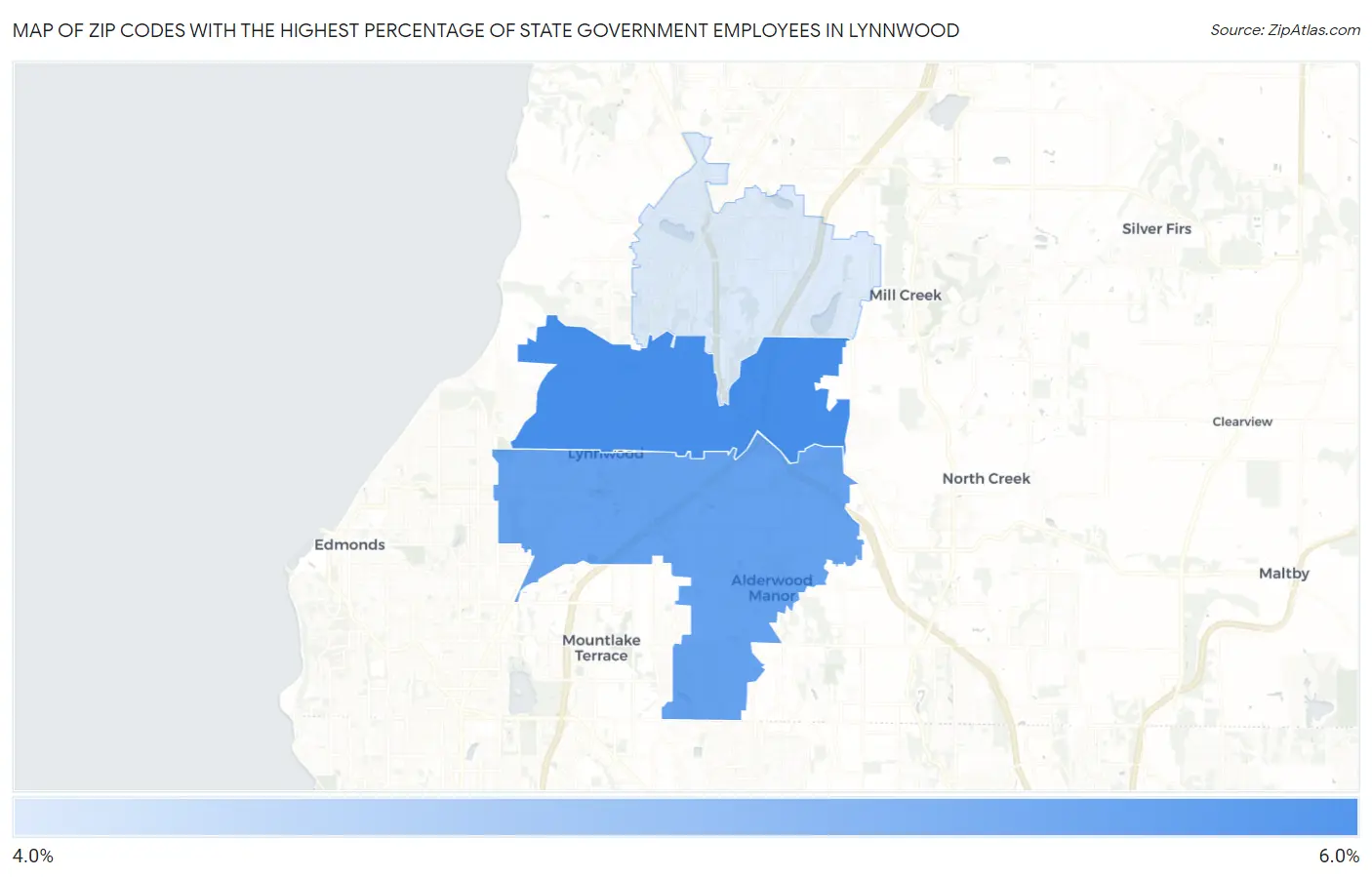 Zip Codes with the Highest Percentage of State Government Employees in Lynnwood Map