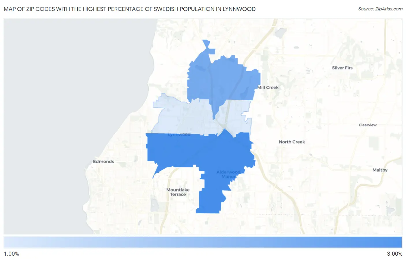 Zip Codes with the Highest Percentage of Swedish Population in Lynnwood Map