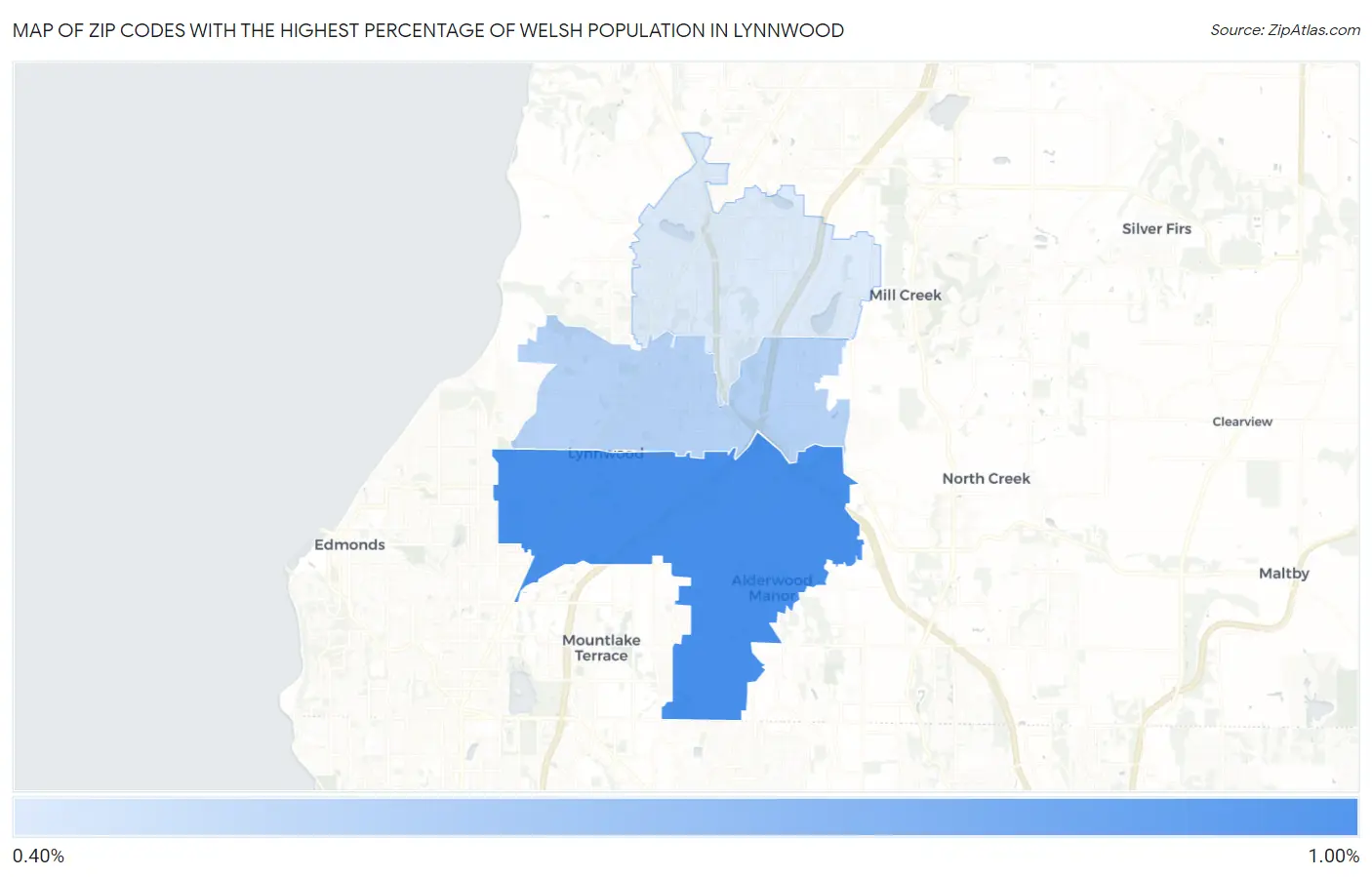 Zip Codes with the Highest Percentage of Welsh Population in Lynnwood Map