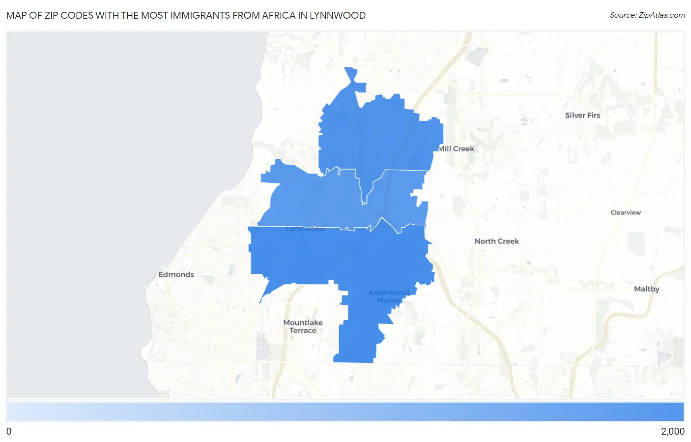 Zip Codes with the Most Immigrants from Africa in Lynnwood Map