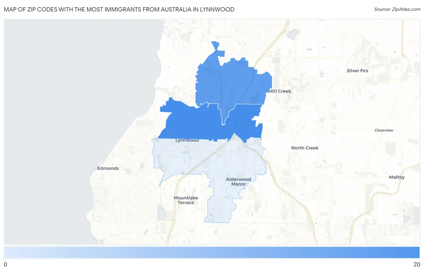 Zip Codes with the Most Immigrants from Australia in Lynnwood Map