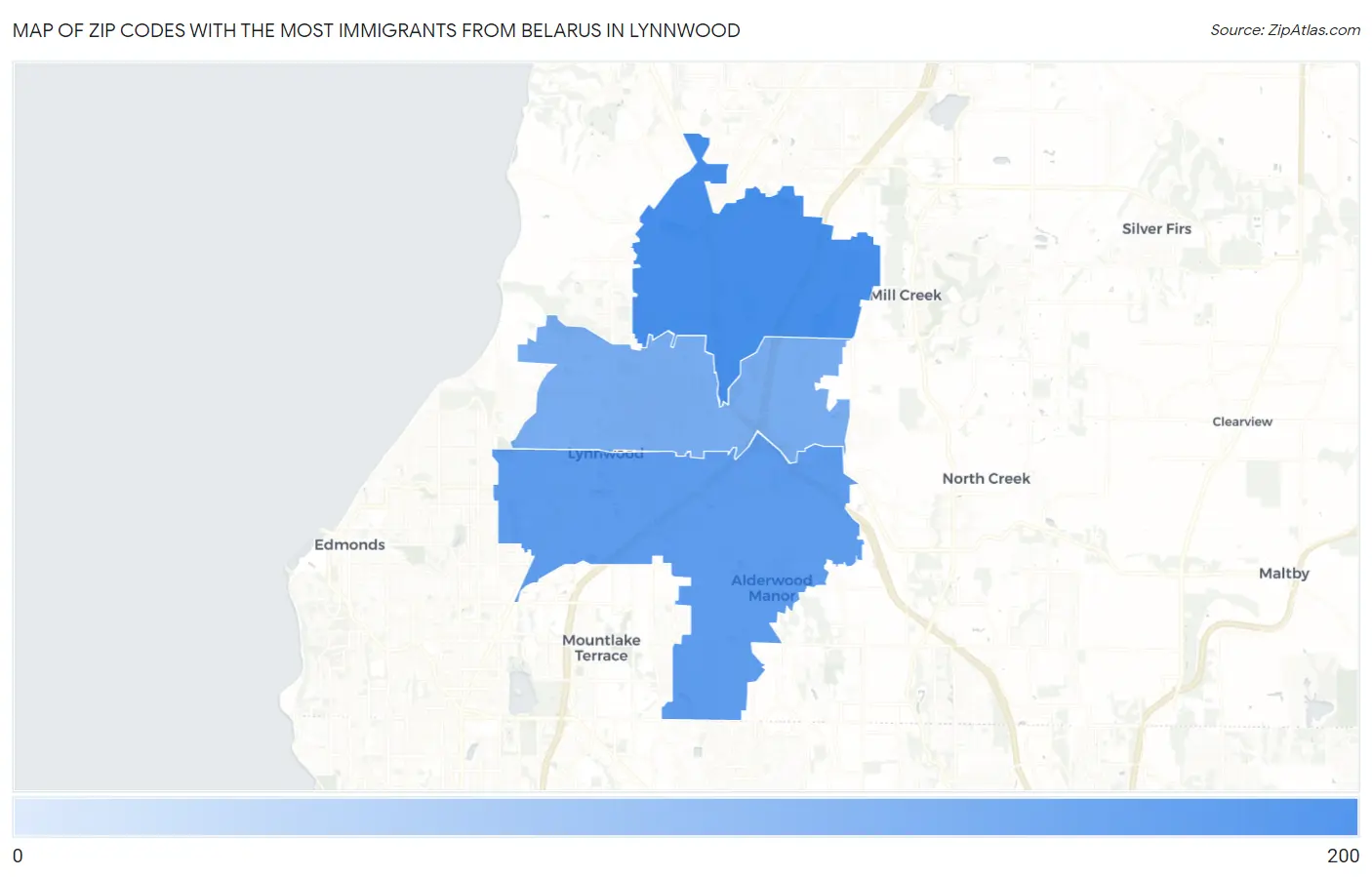 Zip Codes with the Most Immigrants from Belarus in Lynnwood Map