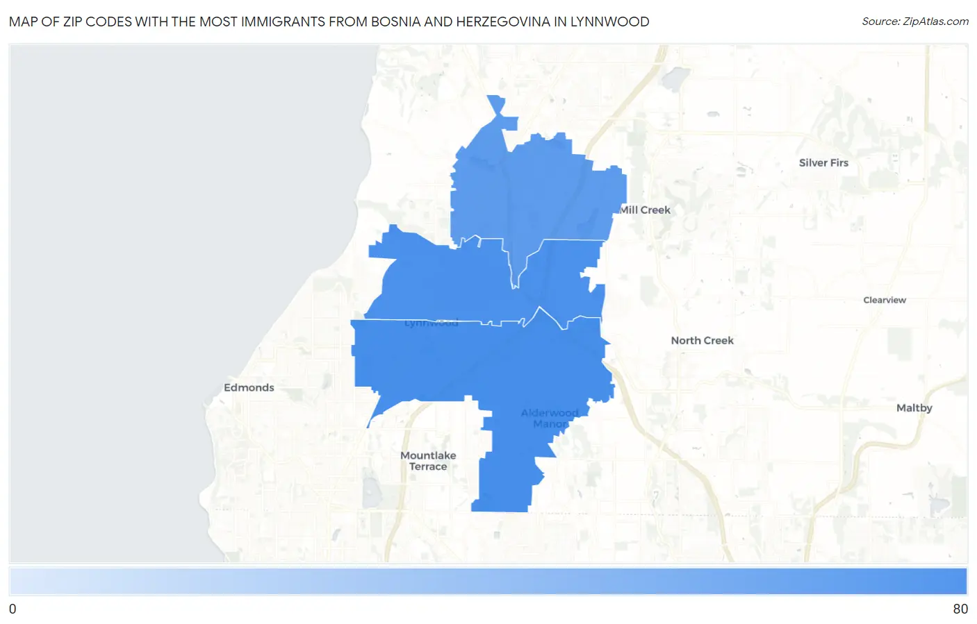 Zip Codes with the Most Immigrants from Bosnia and Herzegovina in Lynnwood Map