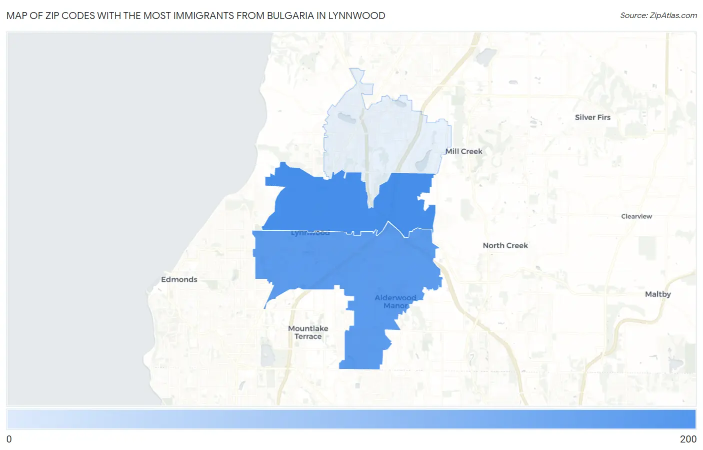 Zip Codes with the Most Immigrants from Bulgaria in Lynnwood Map