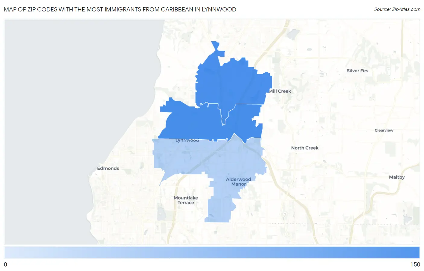 Zip Codes with the Most Immigrants from Caribbean in Lynnwood Map