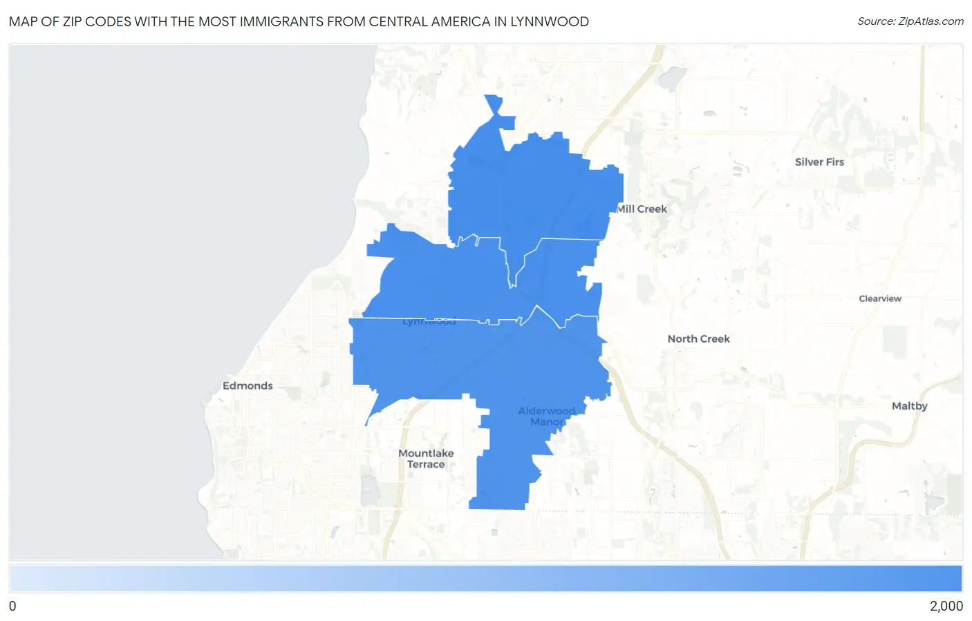 Zip Codes with the Most Immigrants from Central America in Lynnwood Map