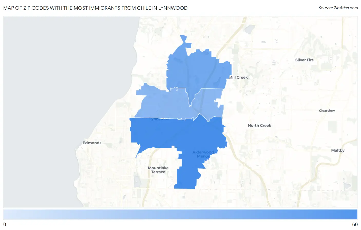 Zip Codes with the Most Immigrants from Chile in Lynnwood Map