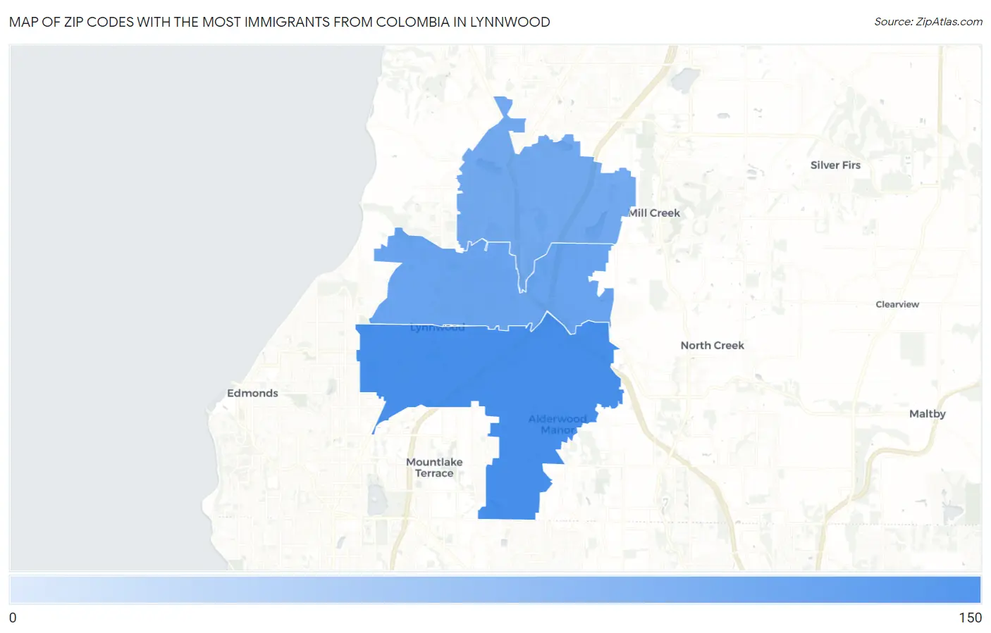 Zip Codes with the Most Immigrants from Colombia in Lynnwood Map
