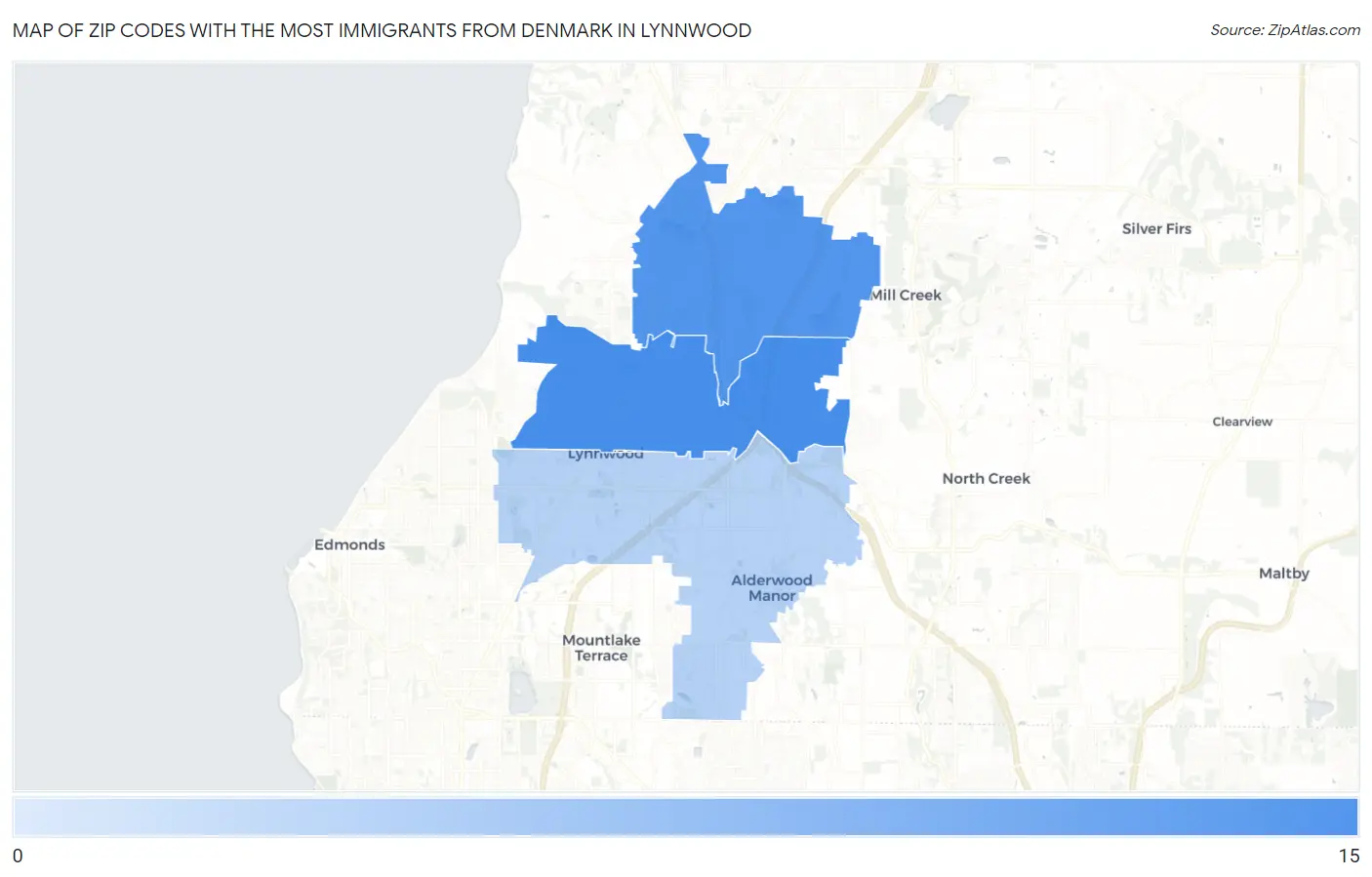 Zip Codes with the Most Immigrants from Denmark in Lynnwood Map