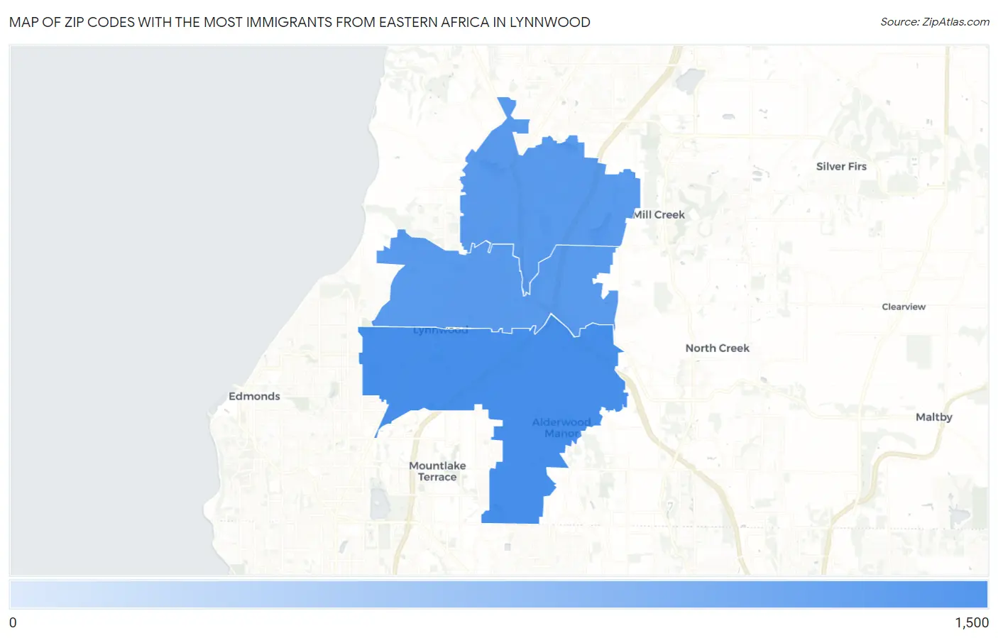 Zip Codes with the Most Immigrants from Eastern Africa in Lynnwood Map
