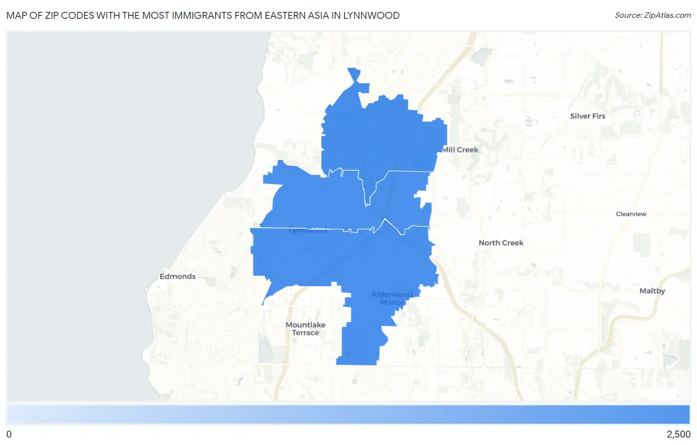 Zip Codes with the Most Immigrants from Eastern Asia in Lynnwood Map