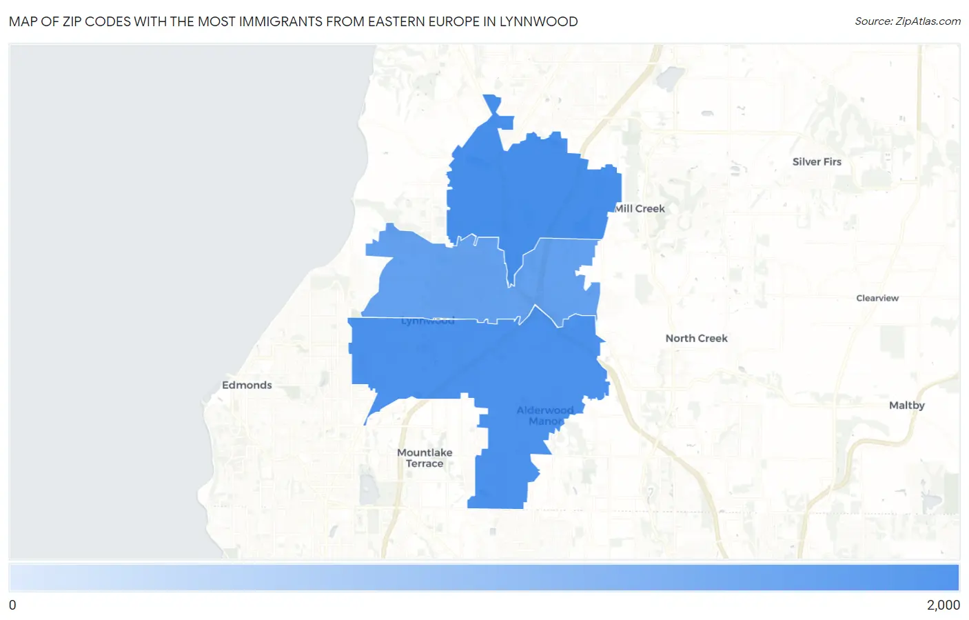 Zip Codes with the Most Immigrants from Eastern Europe in Lynnwood Map