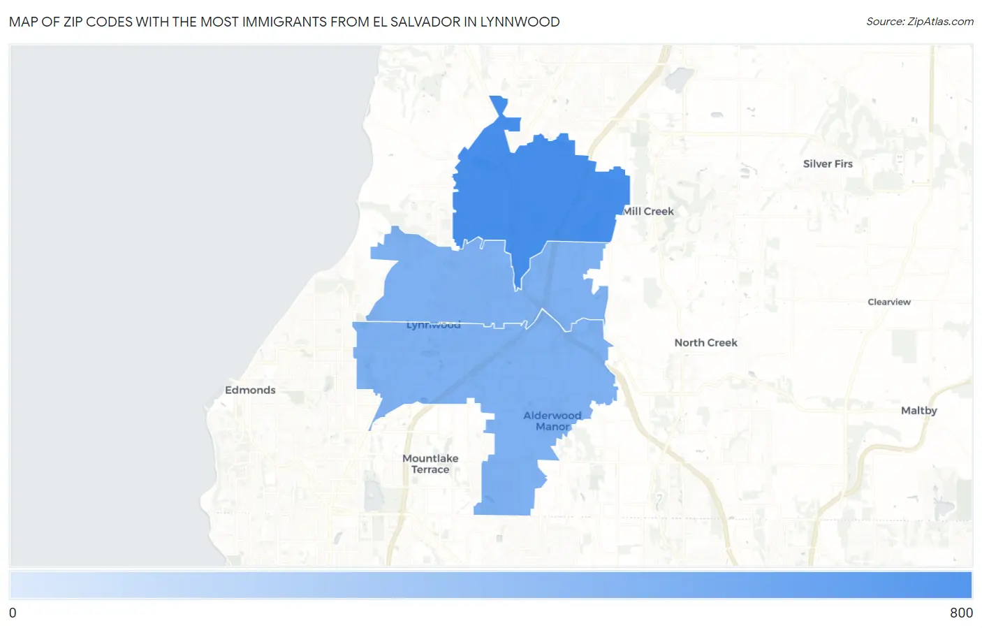 Zip Codes with the Most Immigrants from El Salvador in Lynnwood Map