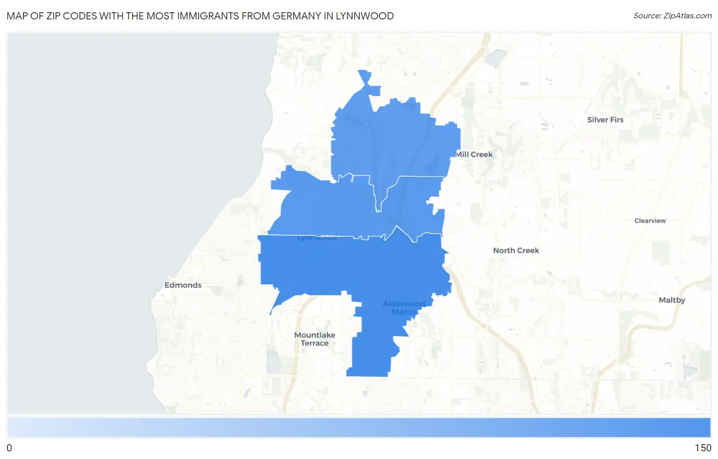 Zip Codes with the Most Immigrants from Germany in Lynnwood Map