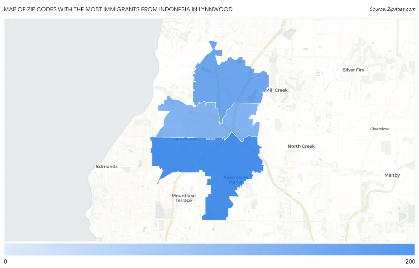 Zip Codes with the Most Immigrants from Indonesia in Lynnwood Map