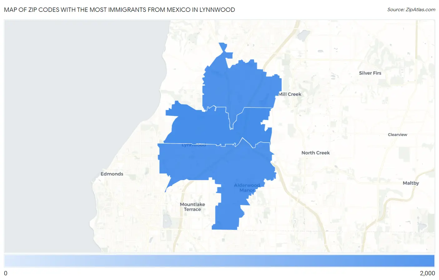 Zip Codes with the Most Immigrants from Mexico in Lynnwood Map