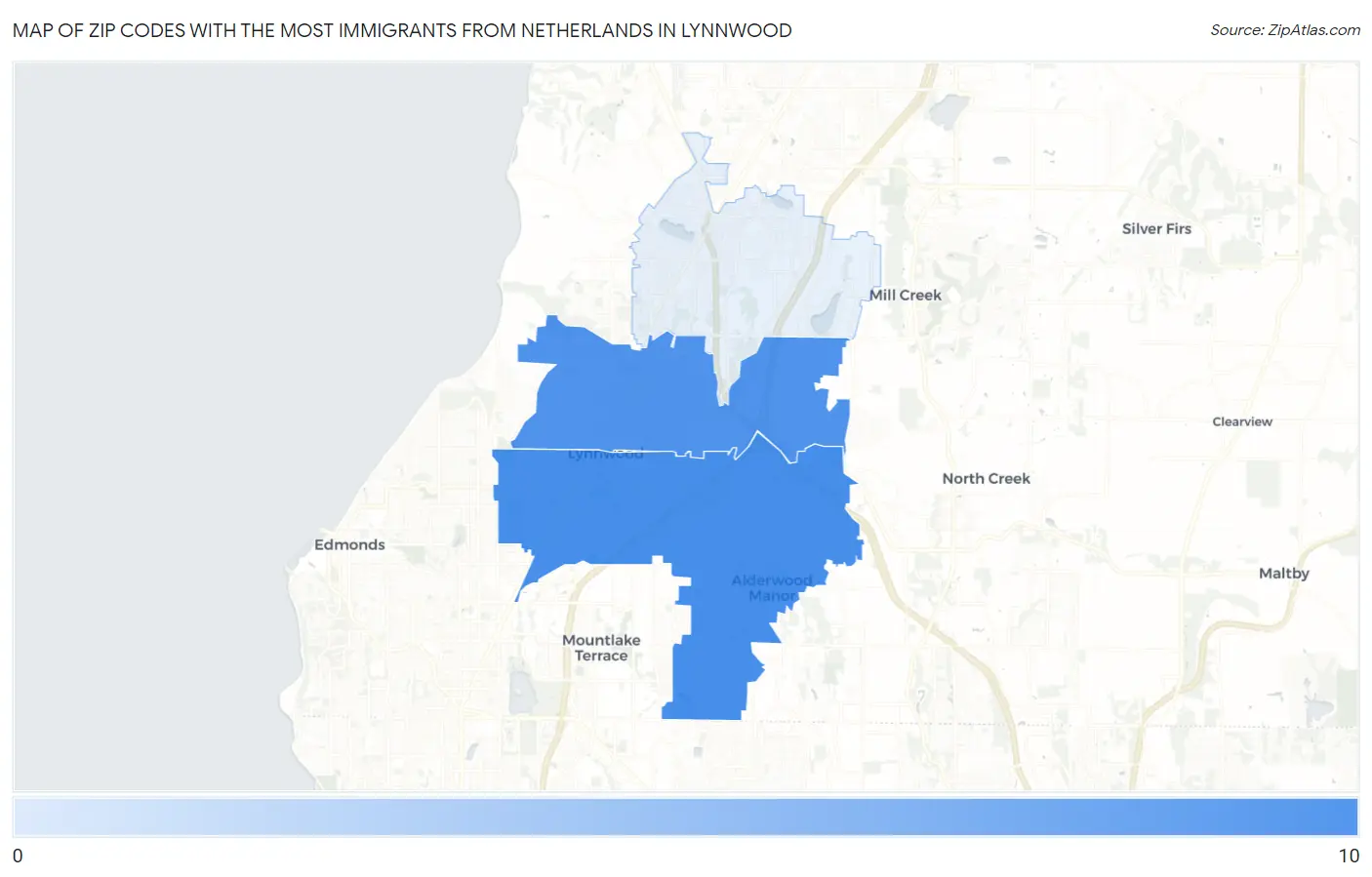 Zip Codes with the Most Immigrants from Netherlands in Lynnwood Map