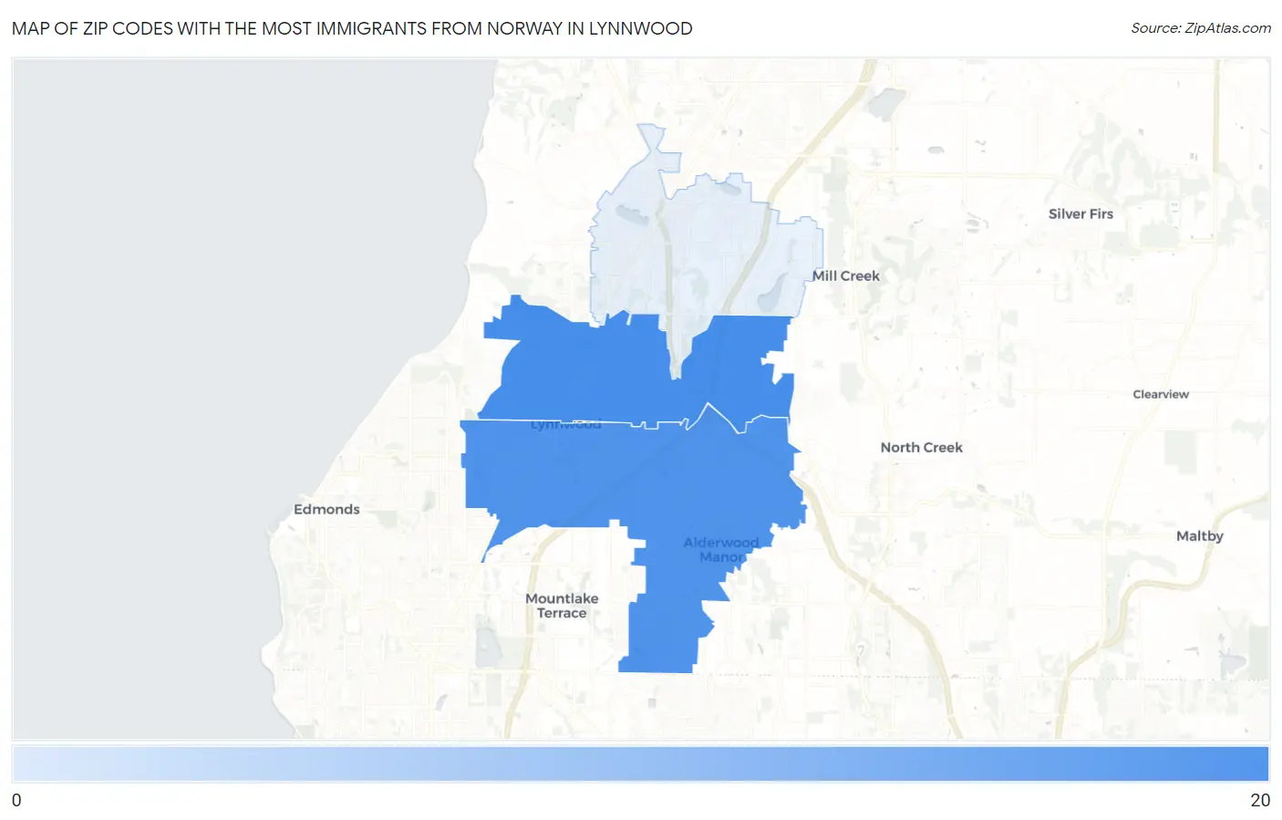 Zip Codes with the Most Immigrants from Norway in Lynnwood Map