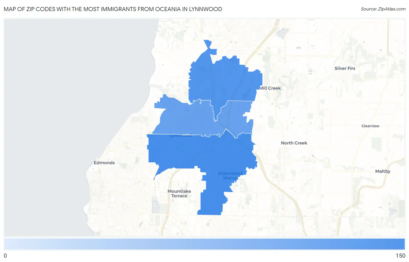 Zip Codes with the Most Immigrants from Oceania in Lynnwood Map