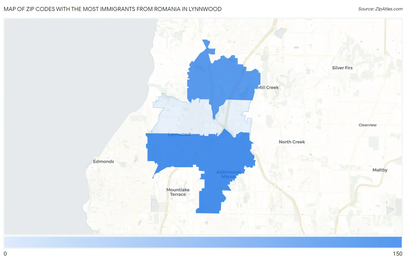 Zip Codes with the Most Immigrants from Romania in Lynnwood Map