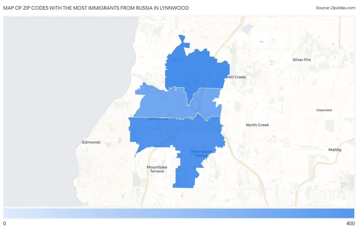 Zip Codes with the Most Immigrants from Russia in Lynnwood Map