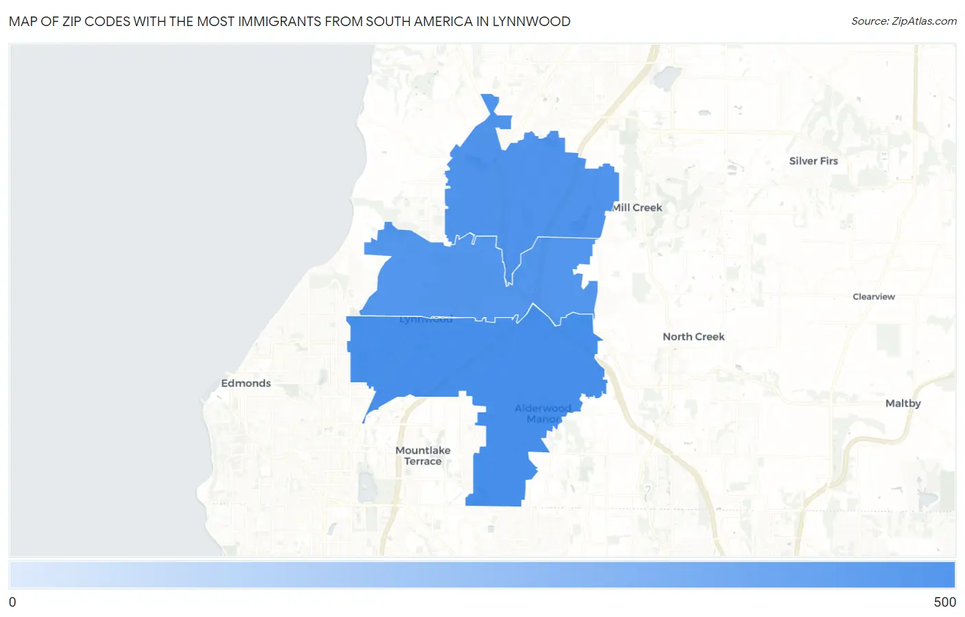 Zip Codes with the Most Immigrants from South America in Lynnwood Map