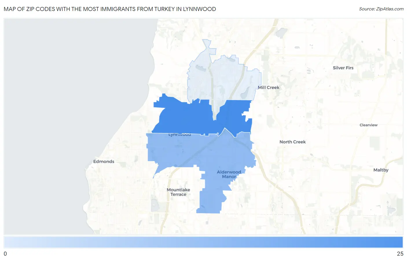 Zip Codes with the Most Immigrants from Turkey in Lynnwood Map