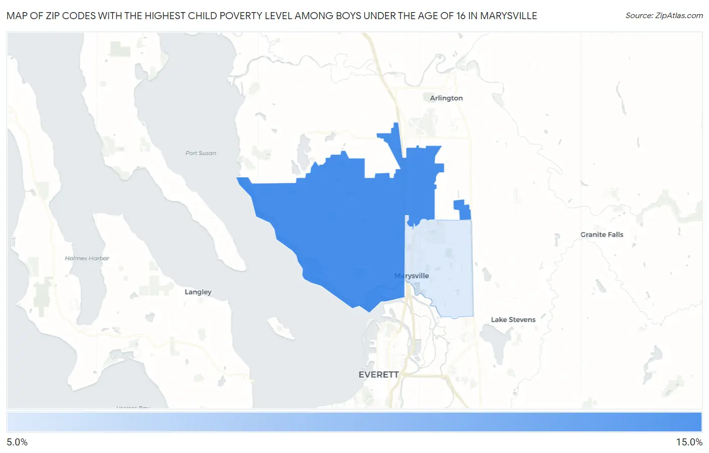 Zip Codes with the Highest Child Poverty Level Among Boys Under the Age of 16 in Marysville Map