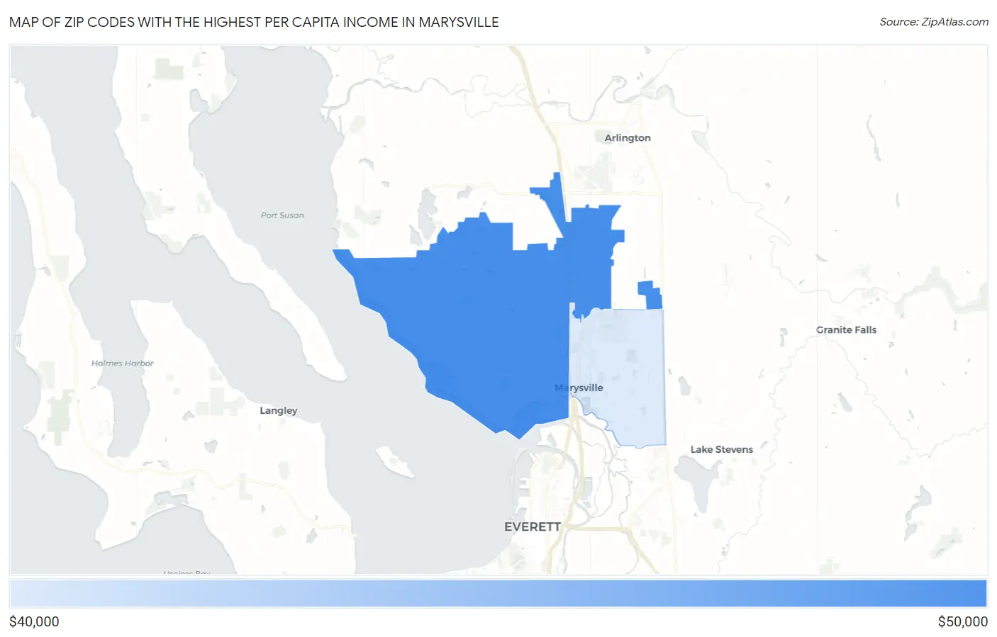 Zip Codes with the Highest Per Capita Income in Marysville Map