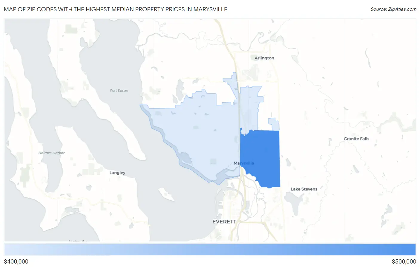 Zip Codes with the Highest Median Property Prices in Marysville Map