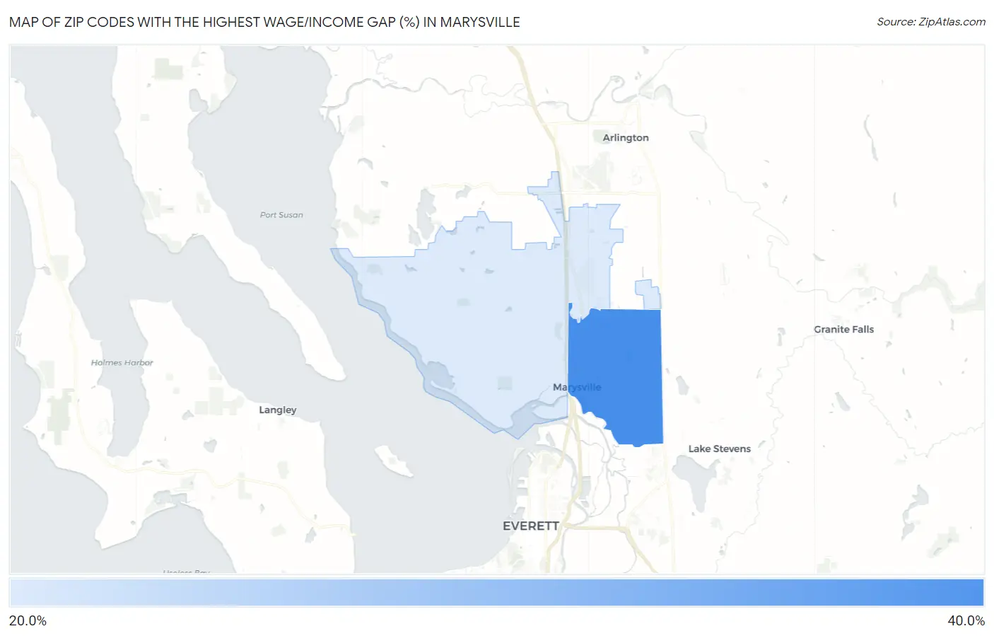 Zip Codes with the Highest Wage/Income Gap (%) in Marysville Map