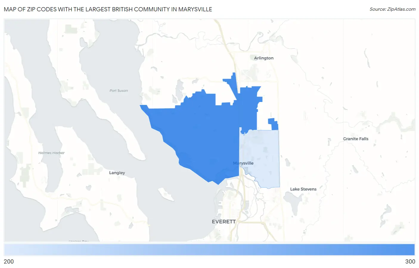 Zip Codes with the Largest British Community in Marysville Map