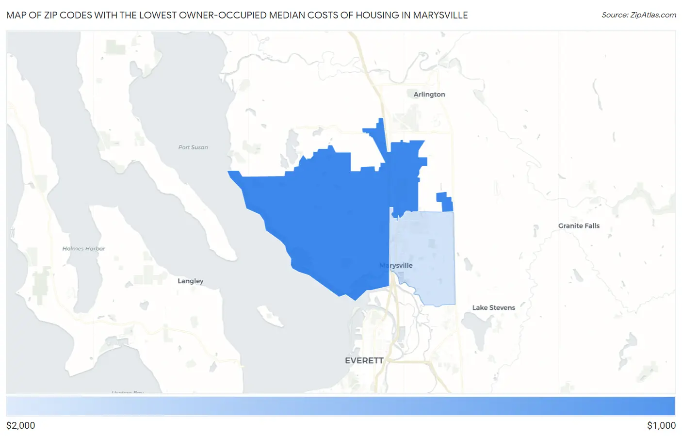 Zip Codes with the Lowest Owner-Occupied Median Costs of Housing in Marysville Map