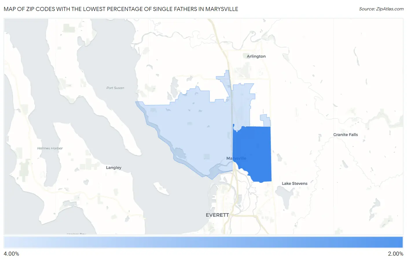 Zip Codes with the Lowest Percentage of Single Fathers in Marysville Map