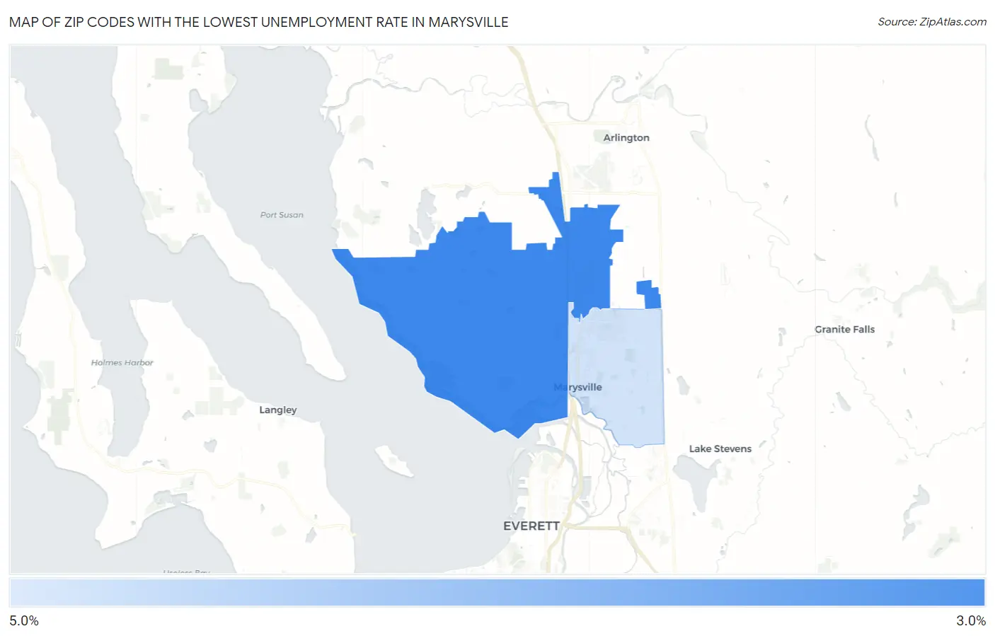 Zip Codes with the Lowest Unemployment Rate in Marysville Map