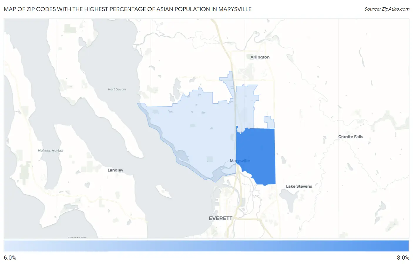 Zip Codes with the Highest Percentage of Asian Population in Marysville Map