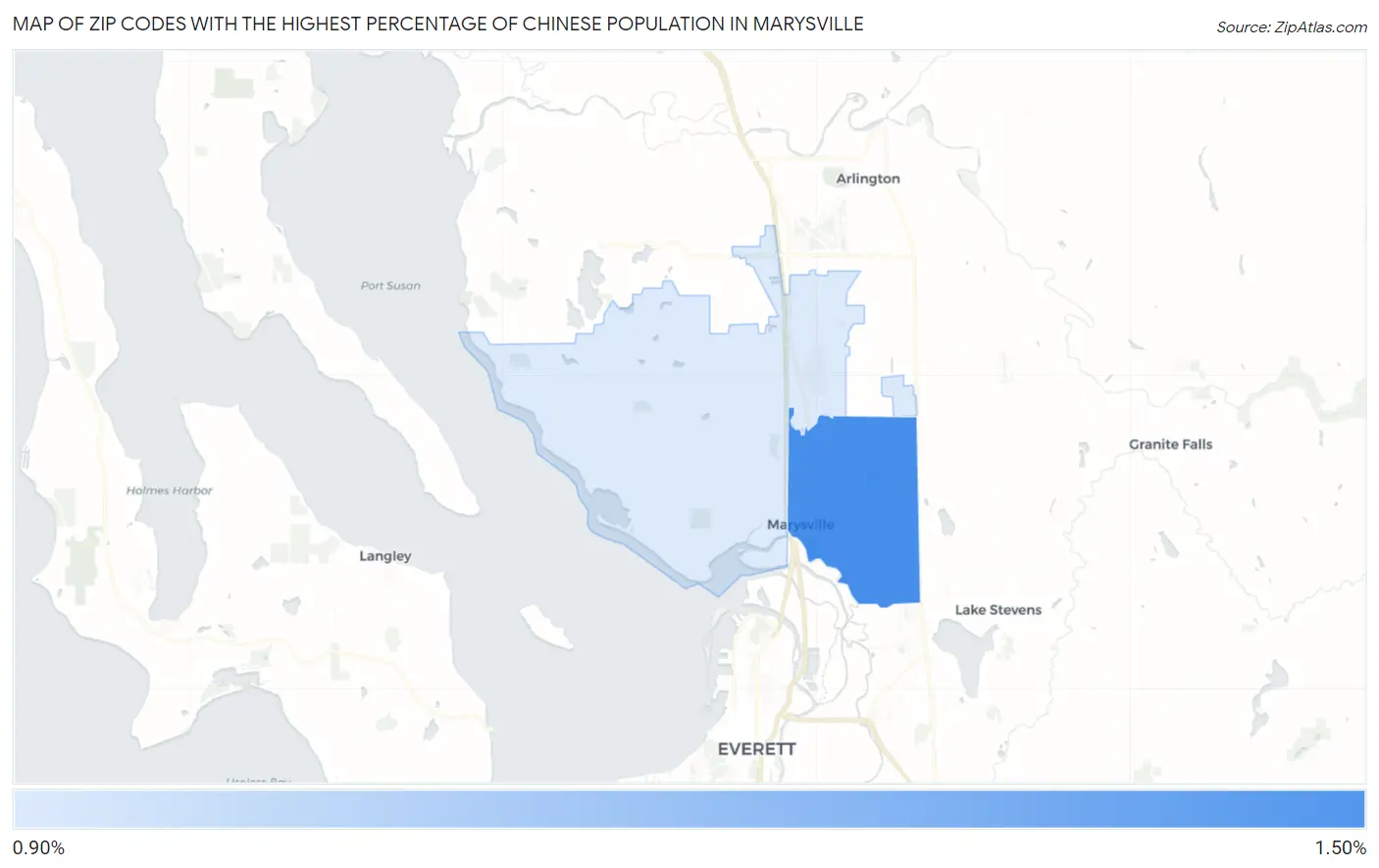 Zip Codes with the Highest Percentage of Chinese Population in Marysville Map
