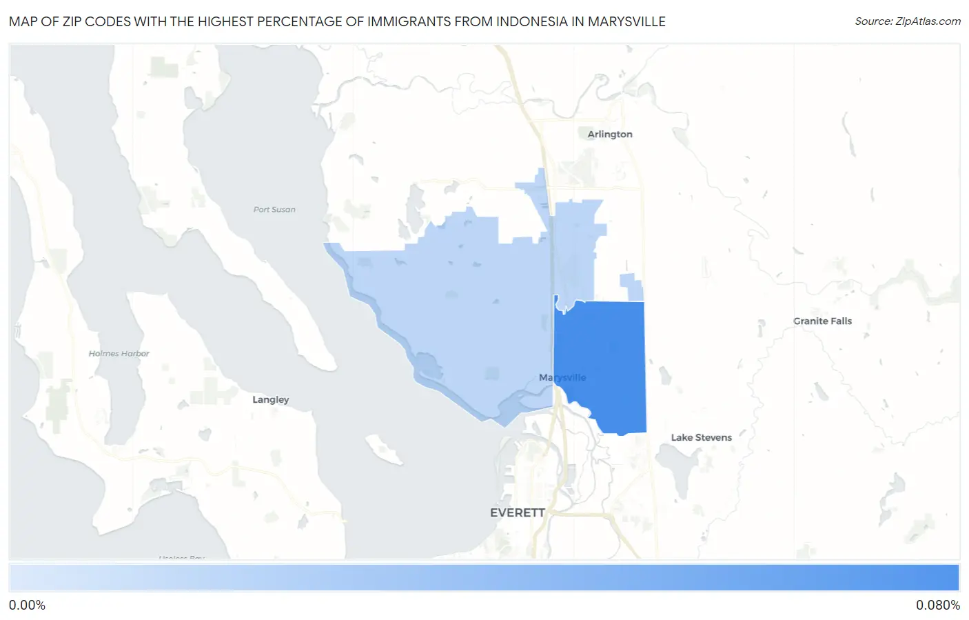 Zip Codes with the Highest Percentage of Immigrants from Indonesia in Marysville Map