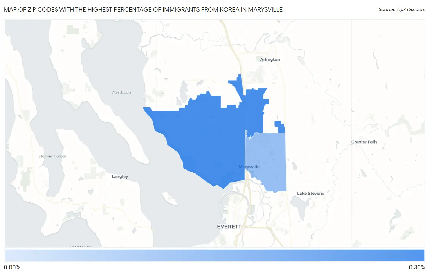 Zip Codes with the Highest Percentage of Immigrants from Korea in Marysville Map