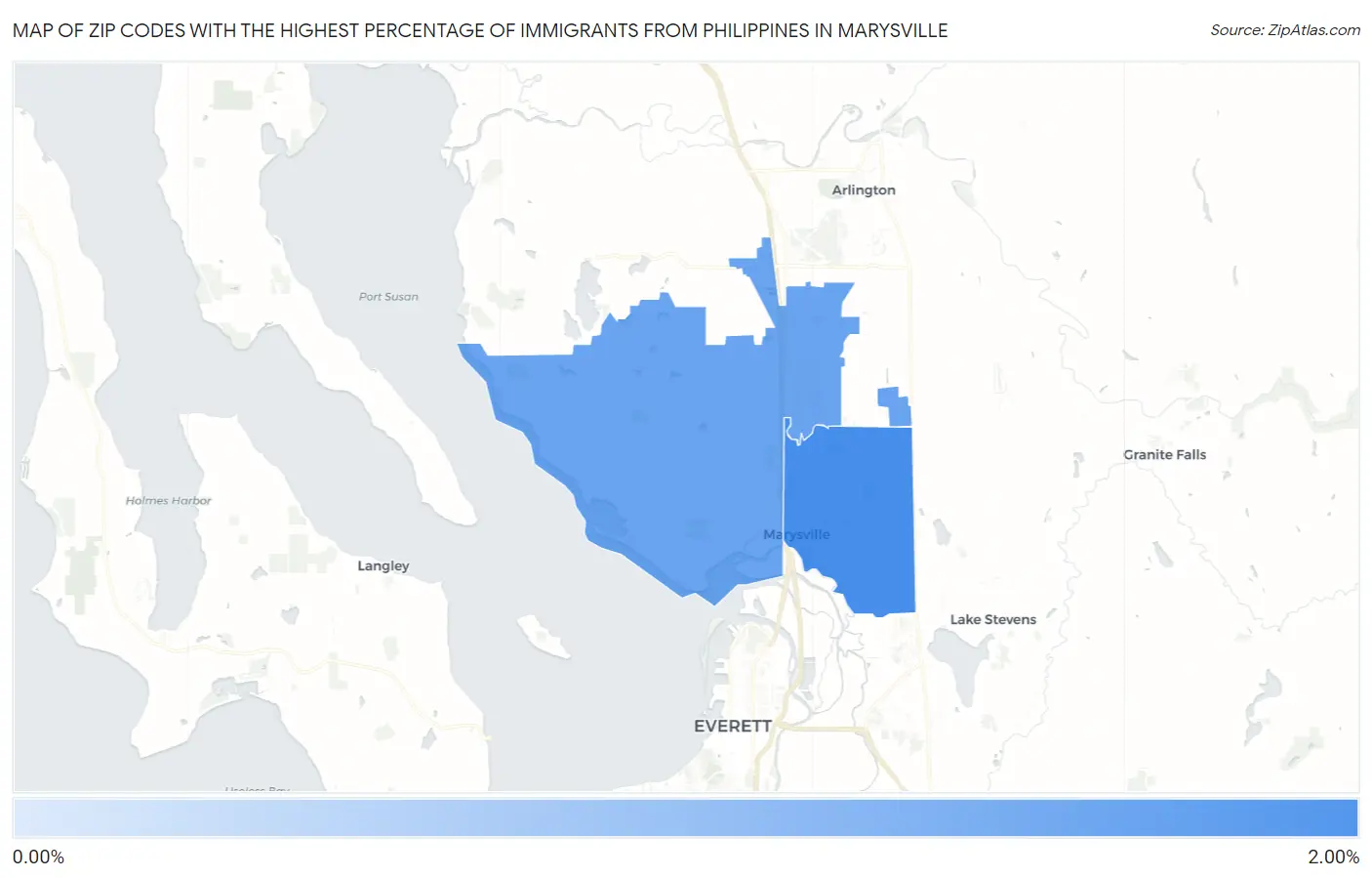 Zip Codes with the Highest Percentage of Immigrants from Philippines in Marysville Map