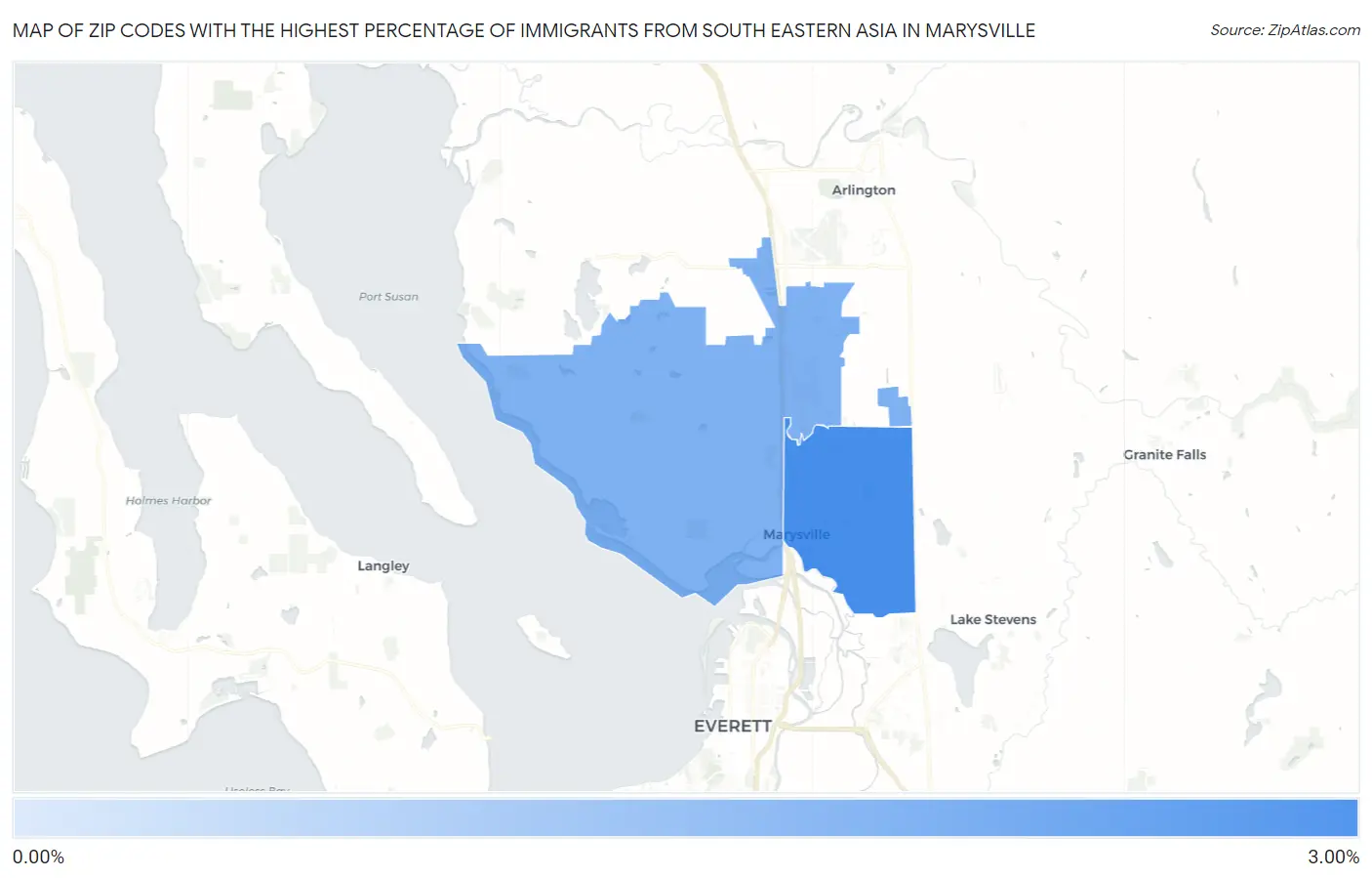 Zip Codes with the Highest Percentage of Immigrants from South Eastern Asia in Marysville Map