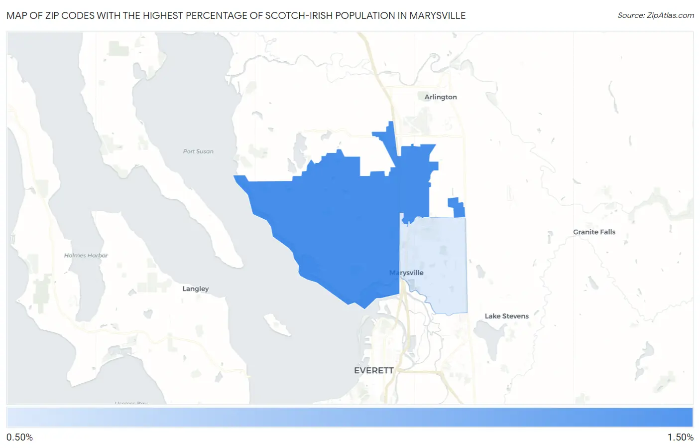 Zip Codes with the Highest Percentage of Scotch-Irish Population in Marysville Map