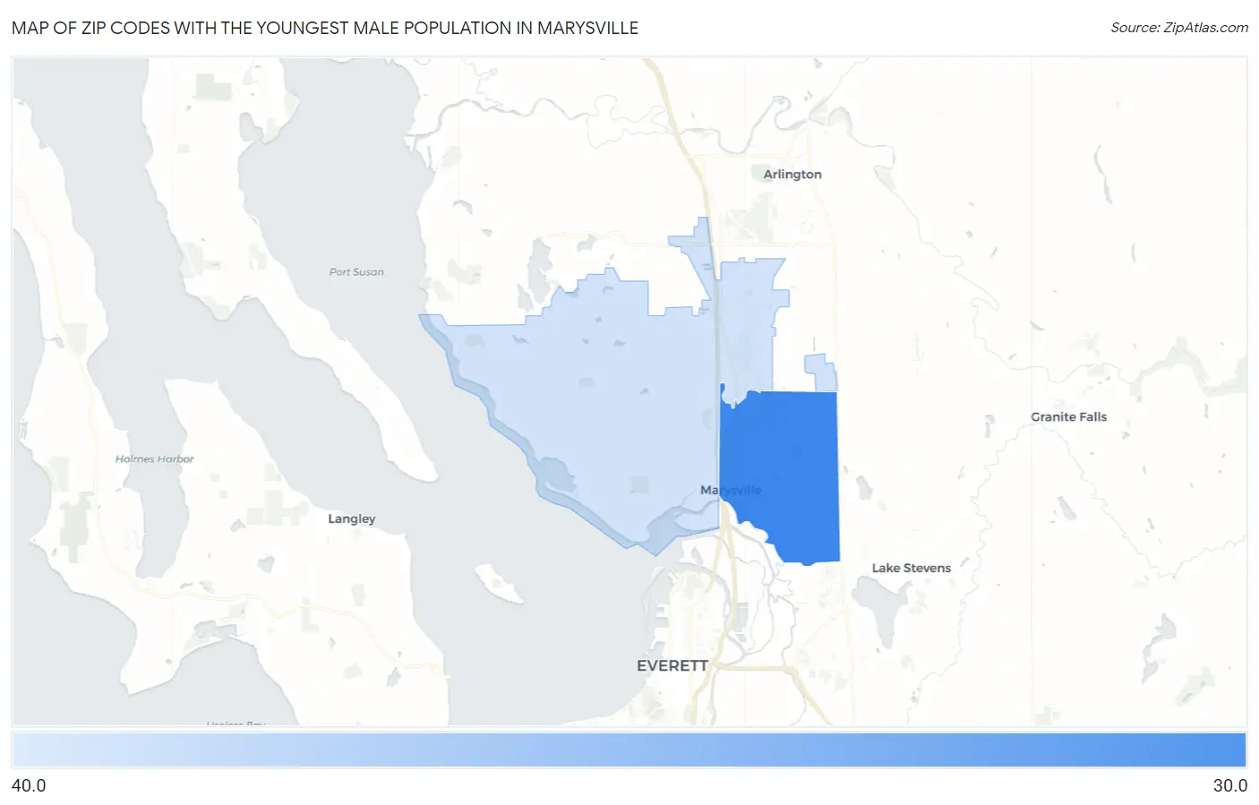 Zip Codes with the Youngest Male Population in Marysville Map
