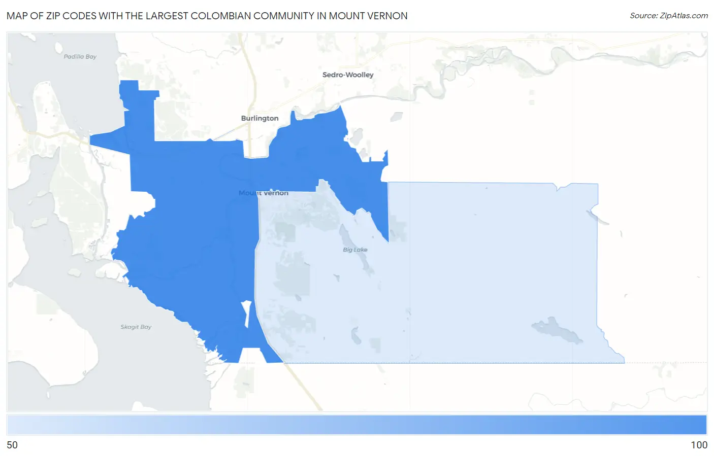 Zip Codes with the Largest Colombian Community in Mount Vernon Map