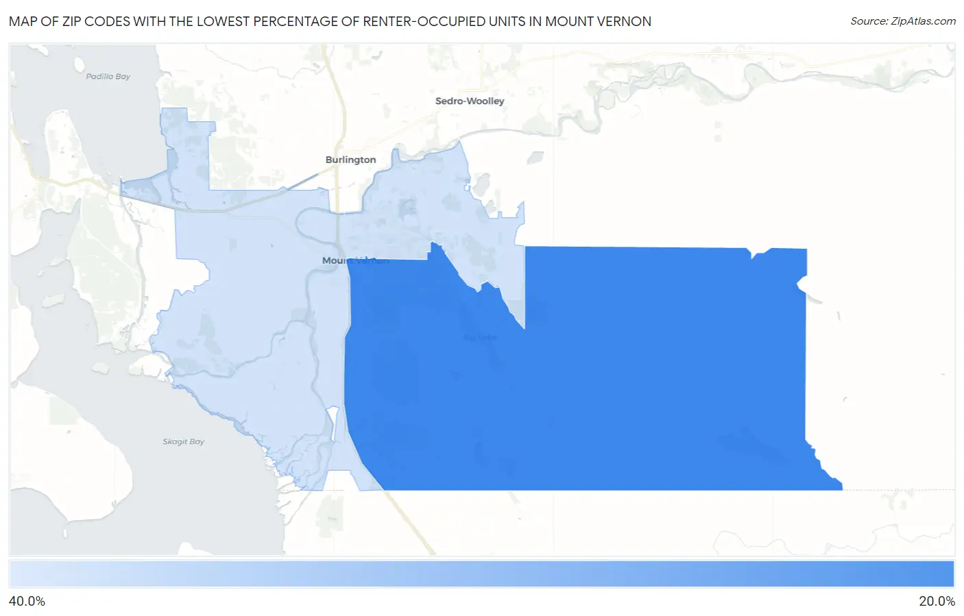 Zip Codes with the Lowest Percentage of Renter-Occupied Units in Mount Vernon Map