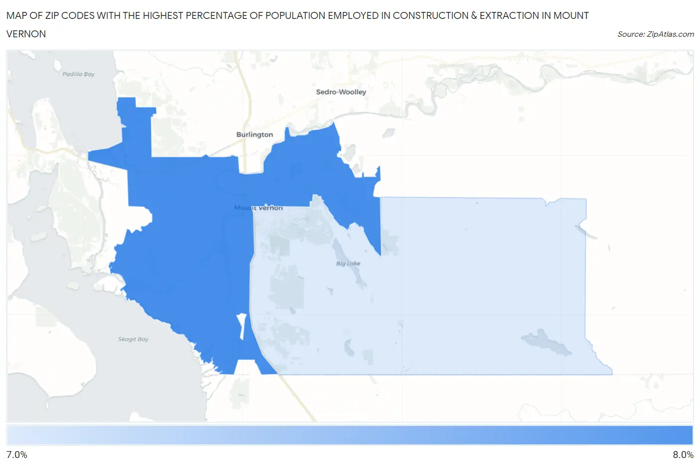 Zip Codes with the Highest Percentage of Population Employed in Construction & Extraction in Mount Vernon Map