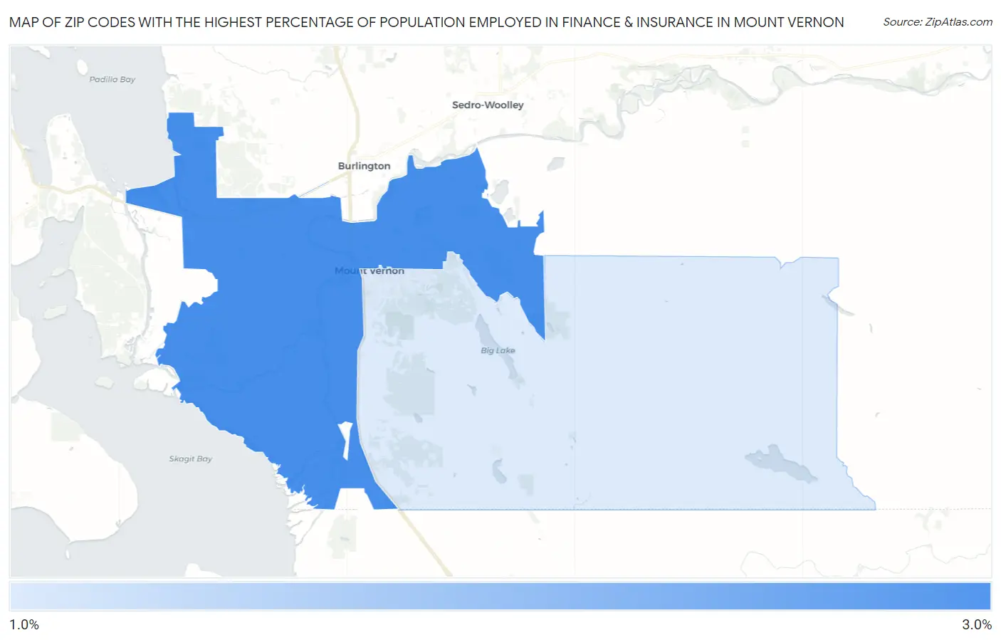 Zip Codes with the Highest Percentage of Population Employed in Finance & Insurance in Mount Vernon Map