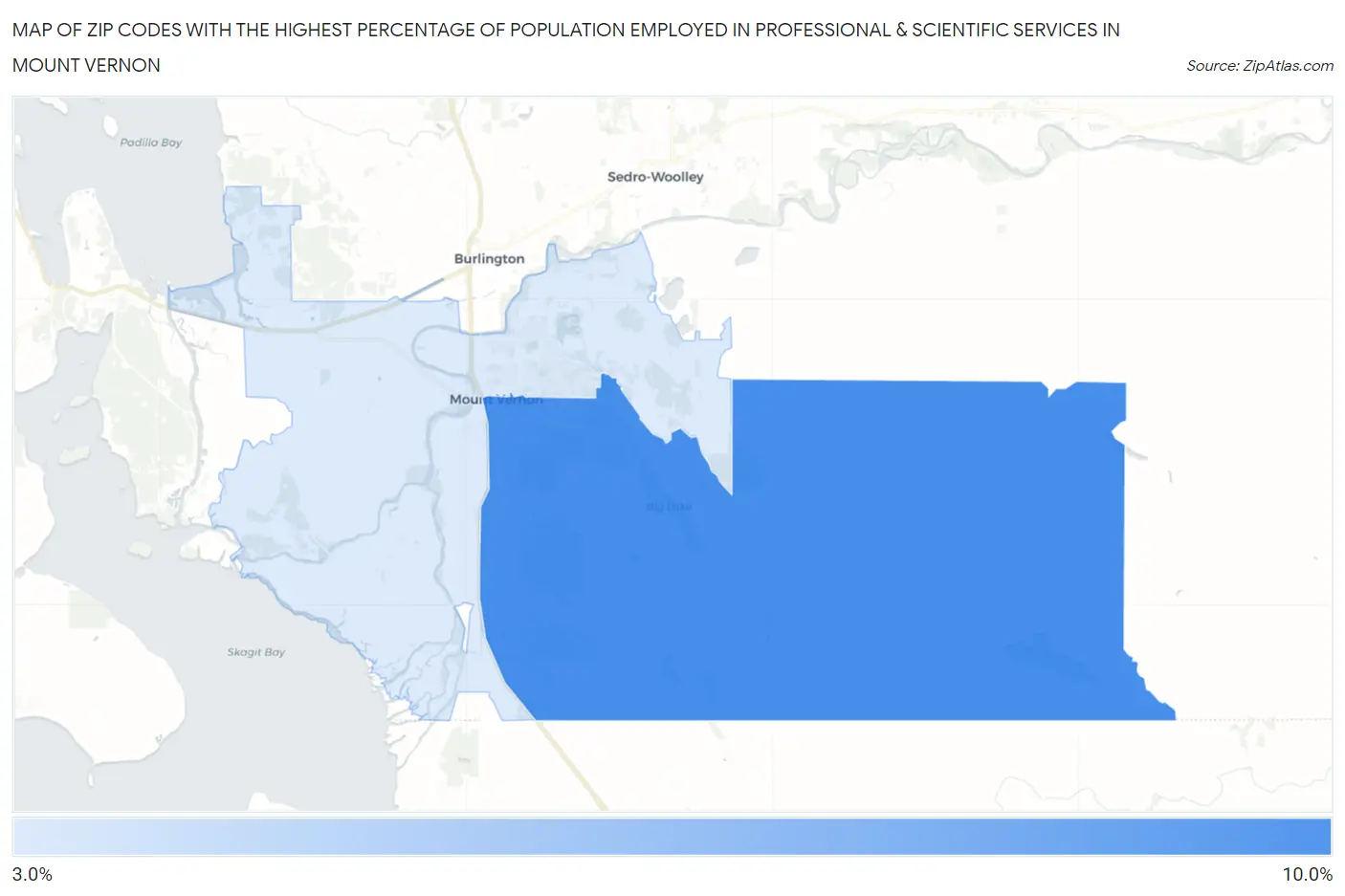 Zip Codes with the Highest Percentage of Population Employed in Professional & Scientific Services in Mount Vernon Map