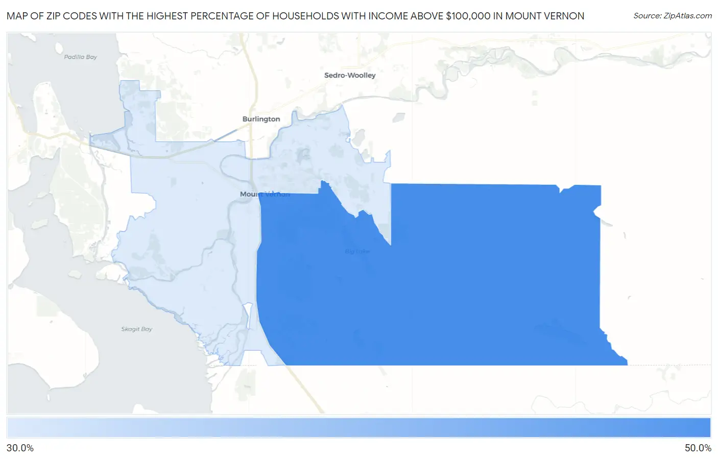 Zip Codes with the Highest Percentage of Households with Income Above $100,000 in Mount Vernon Map