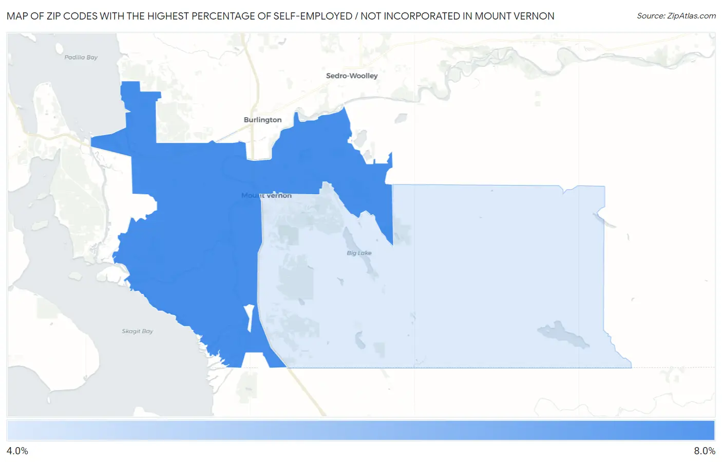 Zip Codes with the Highest Percentage of Self-Employed / Not Incorporated in Mount Vernon Map